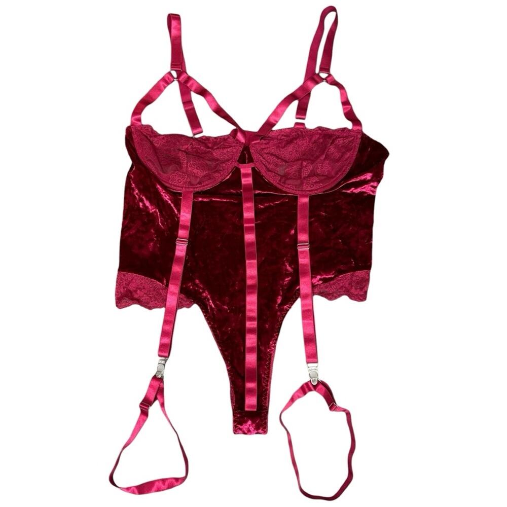 Red Velvet Lace 1 piece Lingerie‎ Garter Set Size 4X
